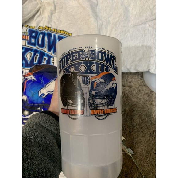 Super Bowl Tee Shirt Cup Set XXXIII 33 Atlanta Falcons Denver Broncos NOS New - Picture 4 of 7
